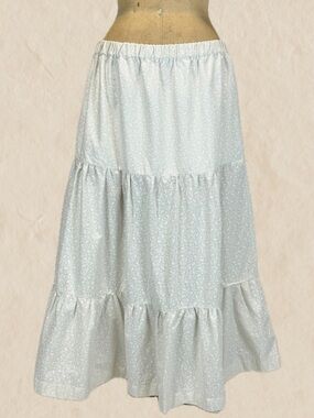 VINTAGE calico ditsy floral skirt tiered ruffle long maxi elastic waist festival